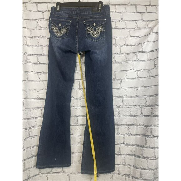 Premium Love Culture Jeans Juniors Size 7 Blue Dark Wash Denim Bling Bell Bottom - Picture 9 of 9